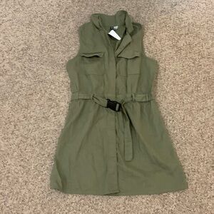 New HM olive green Divided belted summer dress M